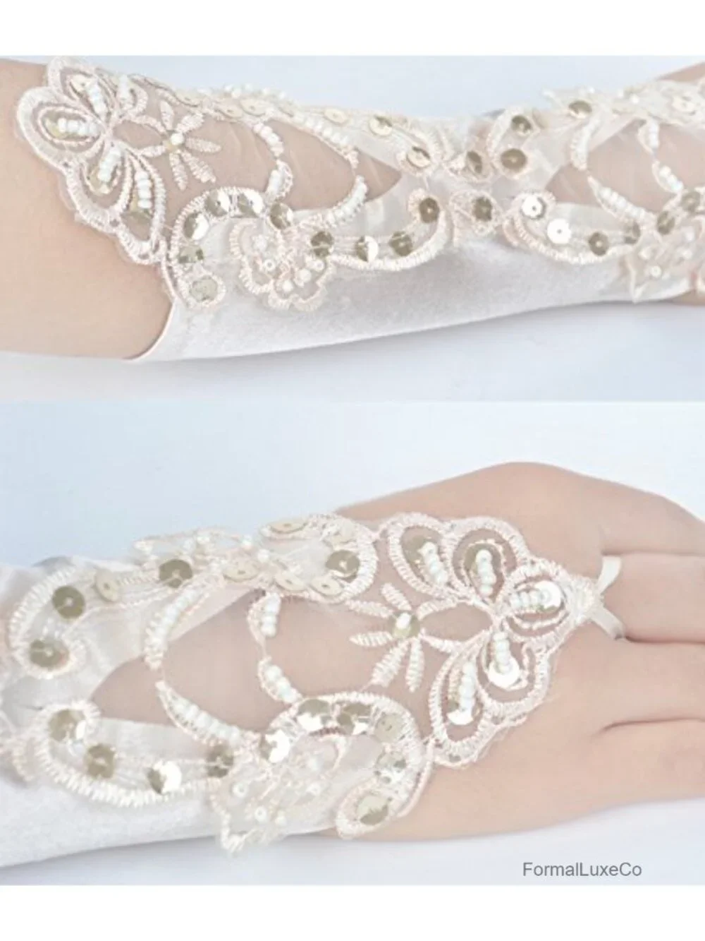 Fingerless Satin 1920s Gloves Banquet Party Elegant Lace Embroidered Bridal